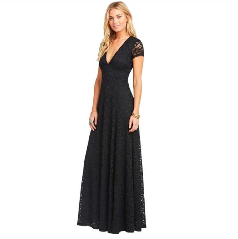 Show Me Your Mumu Dress Maxi Lace Eleanor Black Formal Vneck Flowy Bridesmaid XS
